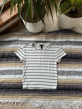 Forever 21 White Tee with Black Stripes
